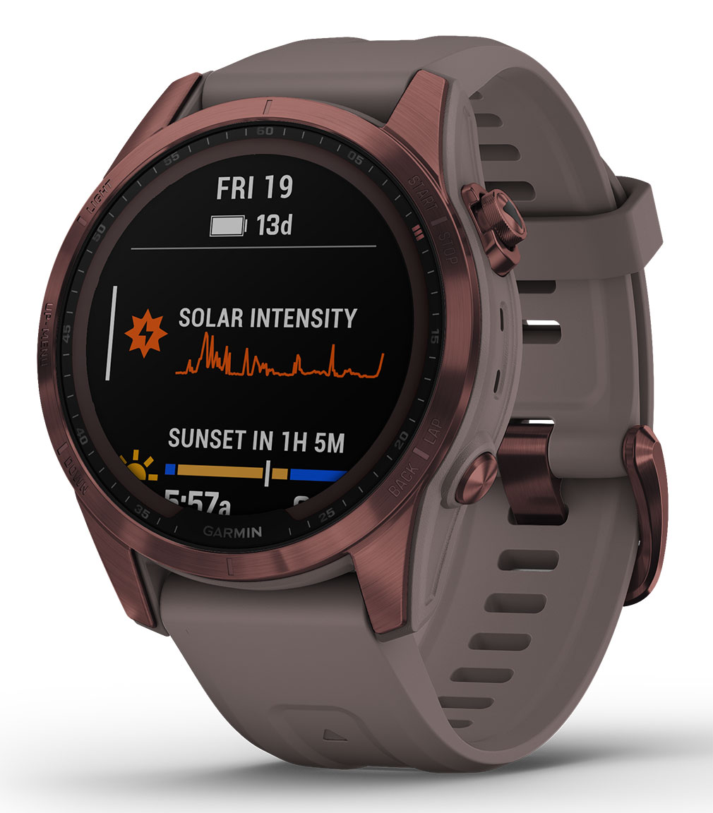 Garmin Fenix 7S Sapphire Solar Dark Bronze Titanium with Shale Grey Band  010-02539-29 - watchesonline.com