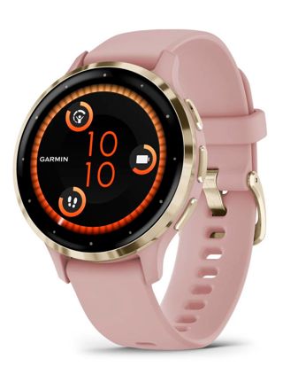 Garmin Venu 3S gold-colored steel bezel and pink silicone strap 010-02785-03