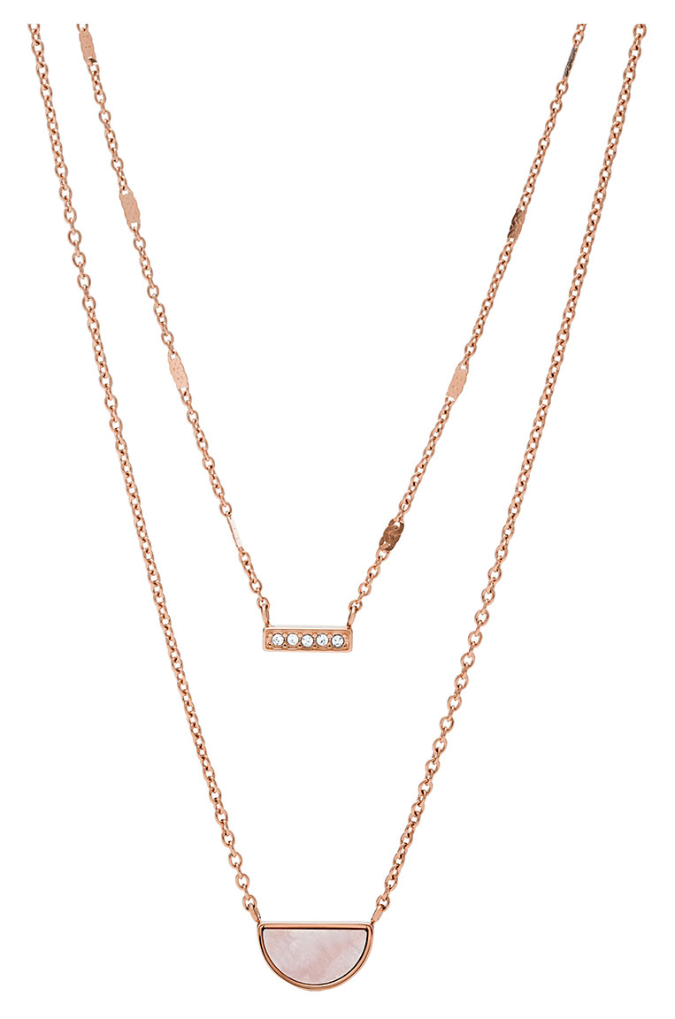 Fossil Necklace Duo Half Moon Rose Gold Tone Stainless Steel JF03135791 watchesonline