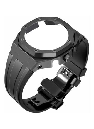 Tiera Casio GA-2100 custom mod kit black silicone watch strap + black steel GA-2100