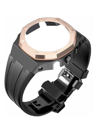 Tiera Casio GA-2100 custom mod kit black silicone watch strap + rose gold steel bezel