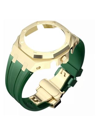 Tiera Casio GA-2100 custom mod kit green silicone watch strap + gold bezel