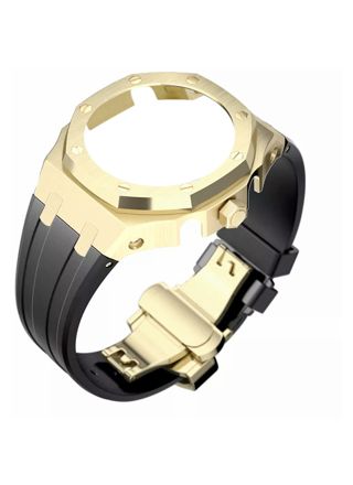 Tiera Casio GA-2100 custom mod kit black silicone watch strap + gold bezel