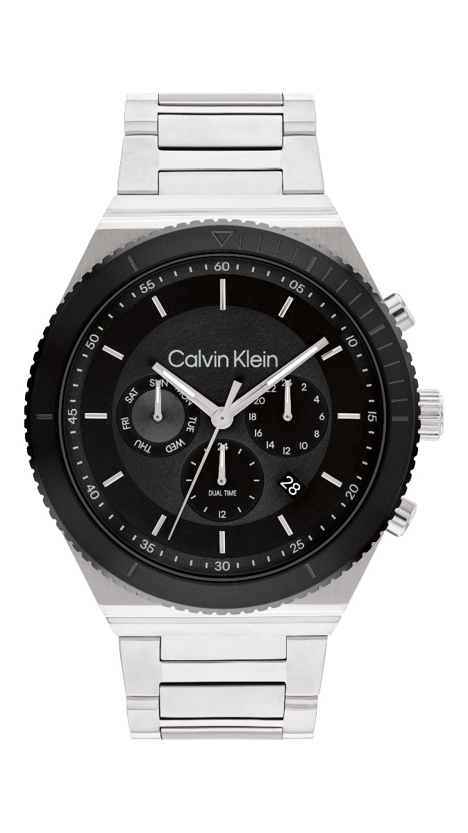 silver black dual-time Calvin Fearless Klein 25200301