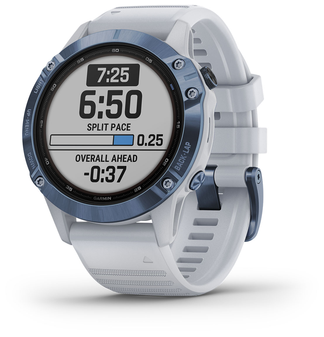 Garmin fenix 6 pro solar mineral blue whitestone band hotsell