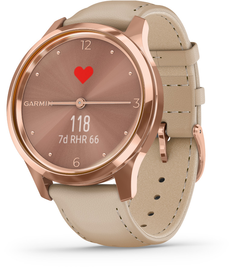 Garmin Vivomove Luxe Light Sand Leather and 18K Rose Gold Hybrid Smart  Watch 010-02241-01 - watchesonline.com