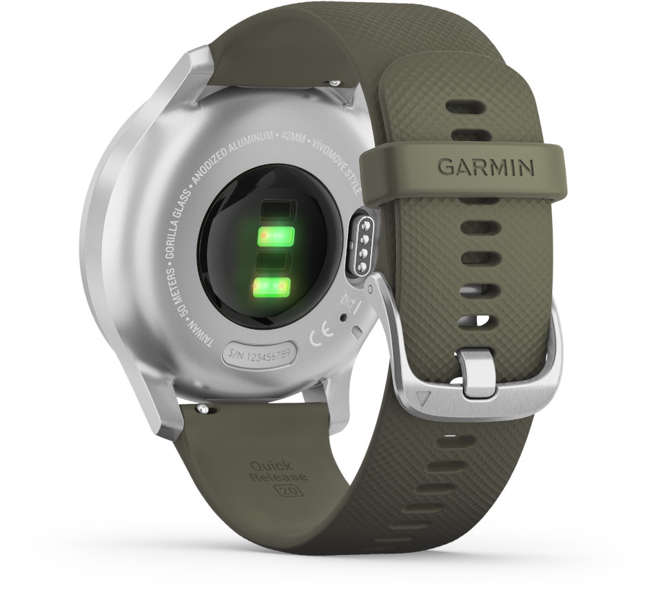 Garmin Vivomove Style Moss Green Silicone and Silver Hybrid Smart Watch  010-02240-01 - watchesonline.com