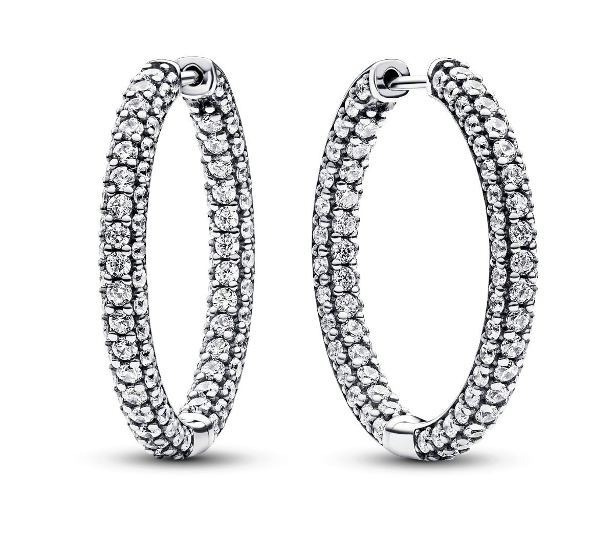 Pandora Timeless Pave Single-row Sterling silver hoops 293016C01