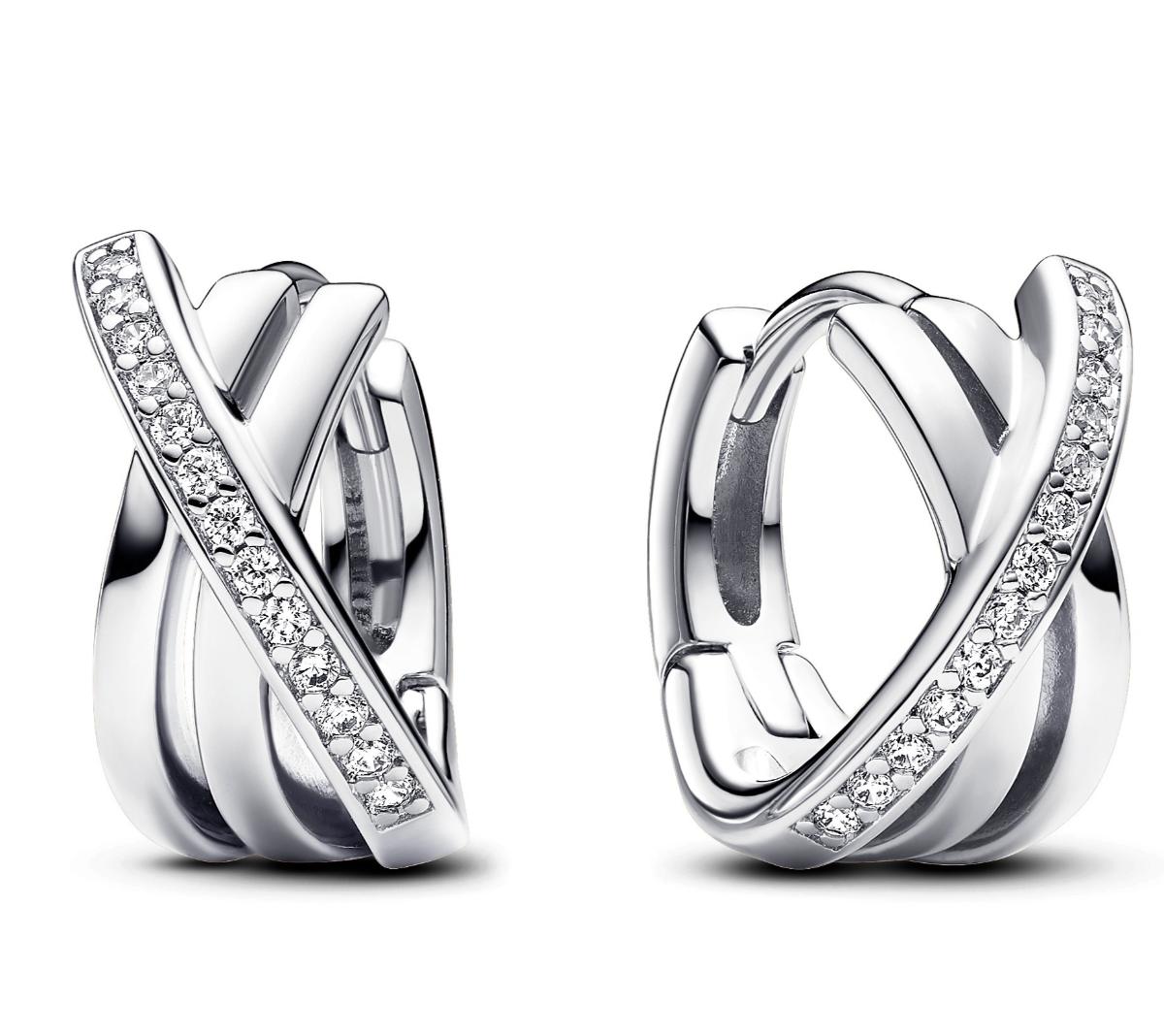 Pandora Signature Crossover Pave Sterling Silver hoops 293150C01 watchesonline