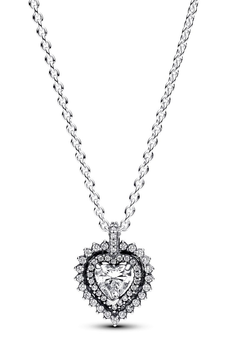 Pandora Timeless Sparkling Heart Halo Pendant Necklace Sterling