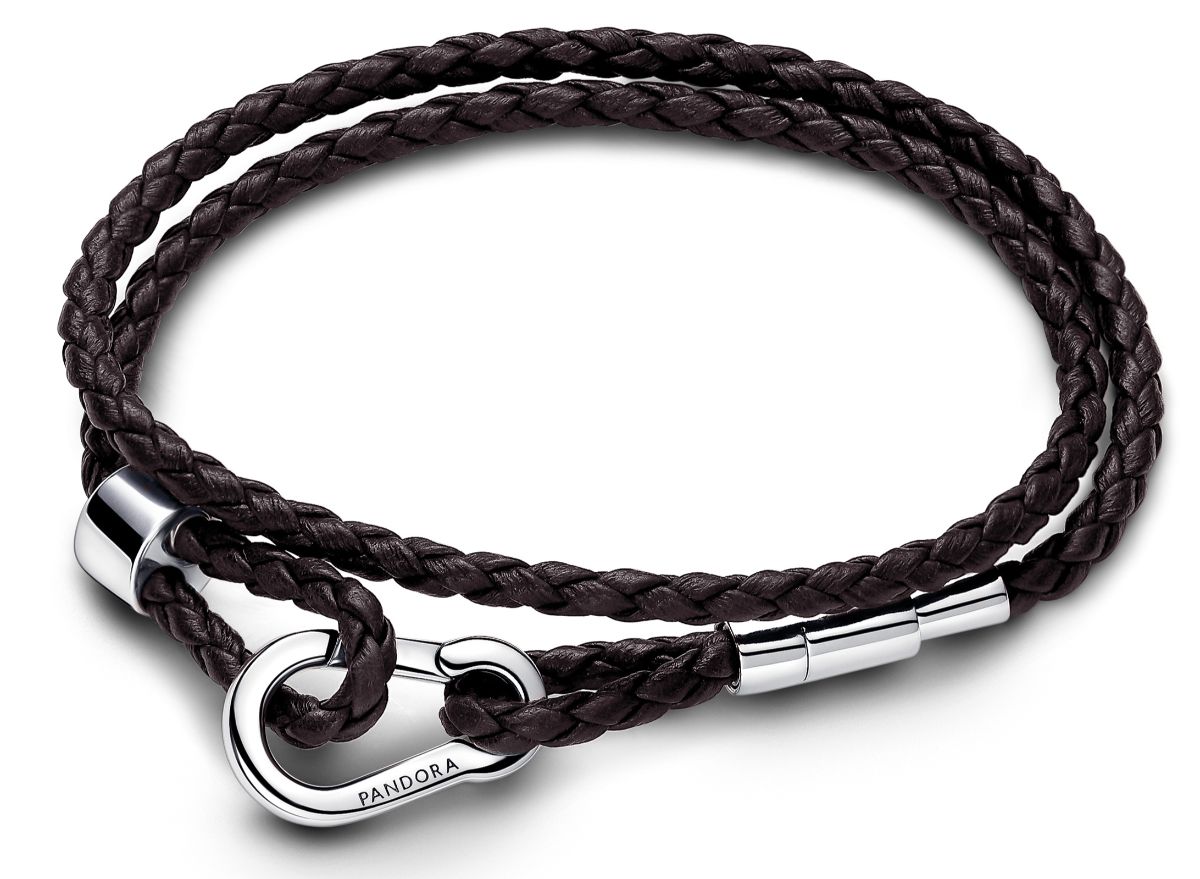 Pandora silver leather bracelet shop