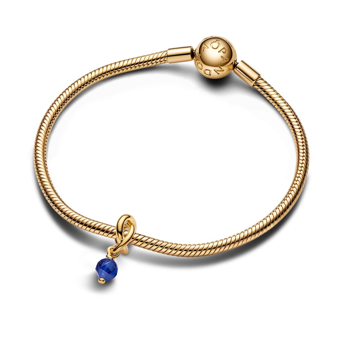 Pandora Moments 14k Gold plated dangle Charm with princess blue crystal 763462C09