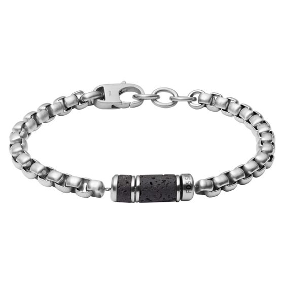 Caravan Black Lava Stainless Steel Chain Bracelet - JF03687040 - Fossil