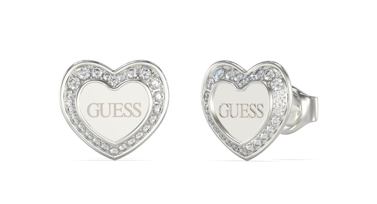 GUESS Love silver colored heart earrings JUBE04035JWRHT U watchesonline