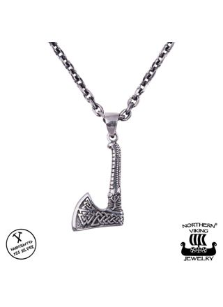 Northern Viking Jewelry Valknut Axe Necklace NVJ-H-RS055