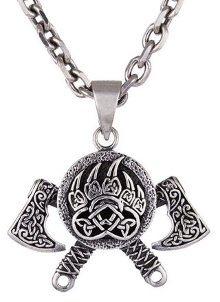 Northern Viking Jewelry Bear Paw Axe Silver Pendant NVJ-H-RS066