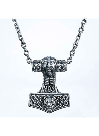 Northern Viking Jewelry Odin Fox Thor's Hammer Necklace NVJ-H-RS010