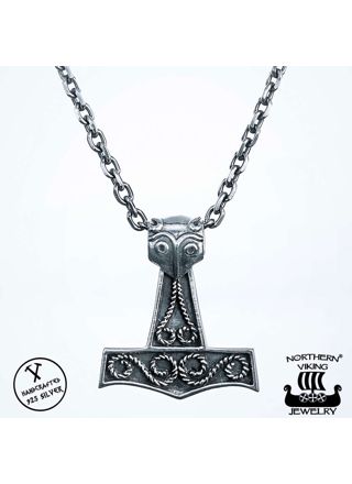 Northern Viking Jewelry Scandinavian Raven Thor's Hammer Necklace NVJ-H-RS016