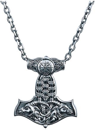 Northern Viking Jewelry Vegvisir Thor's Hammer Necklace NVJ-H-RS023