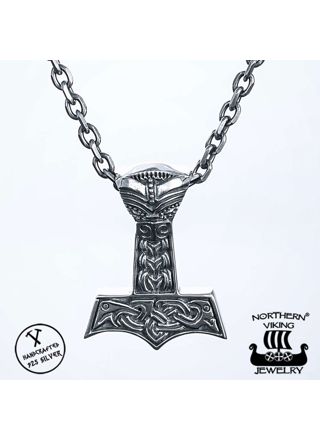 Northern Viking Jewelry Dragon Thor's Hammer Necklace NVJ-H-RS036