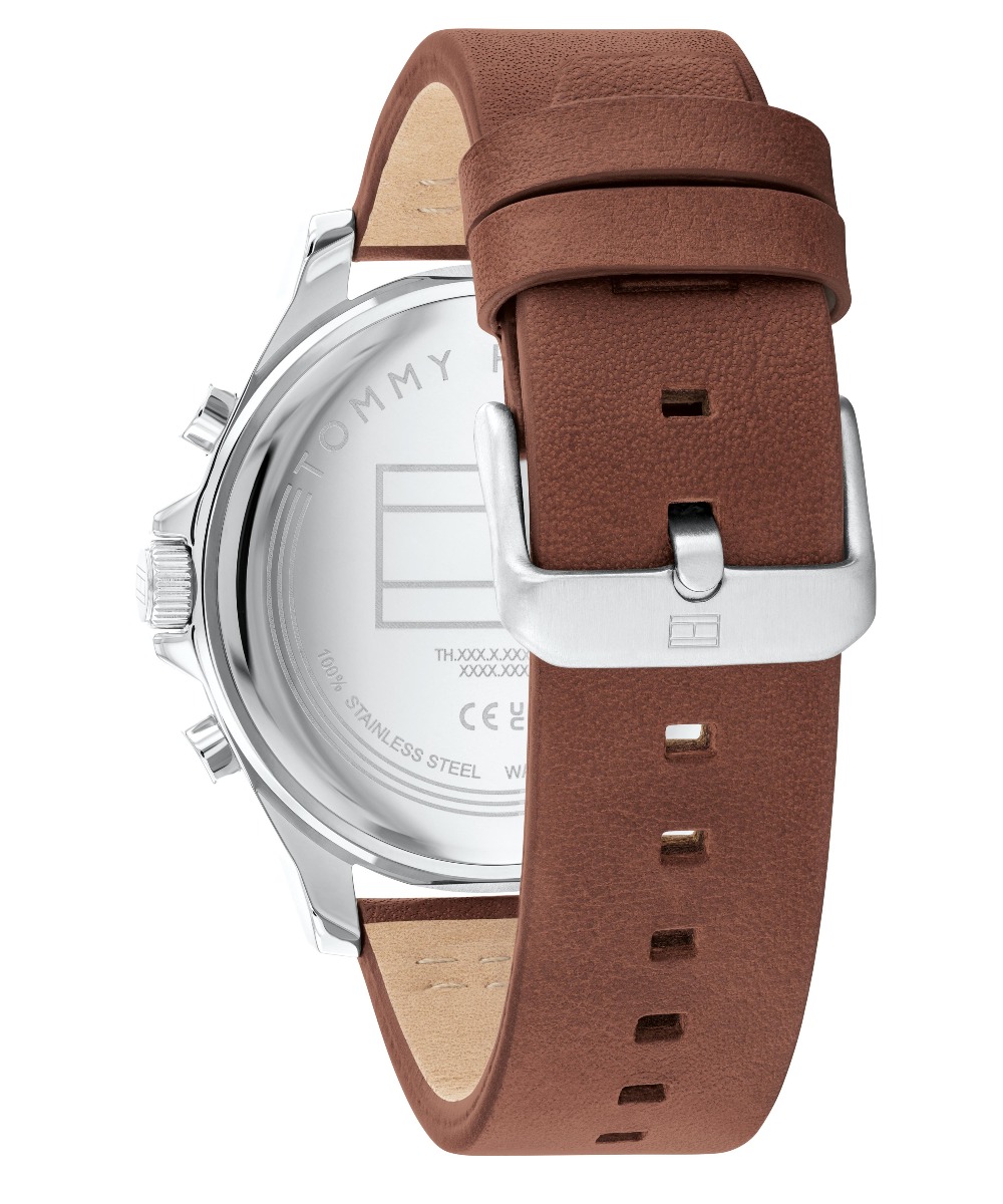 Silver Hilfiger Lance Stainless Brown Strap Steel Leather 1710522 Tommy