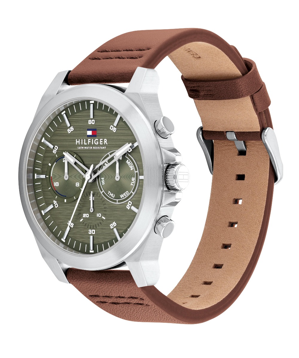 Tommy Hilfiger Lance Steel 1710522 Strap Brown Silver Leather Stainless