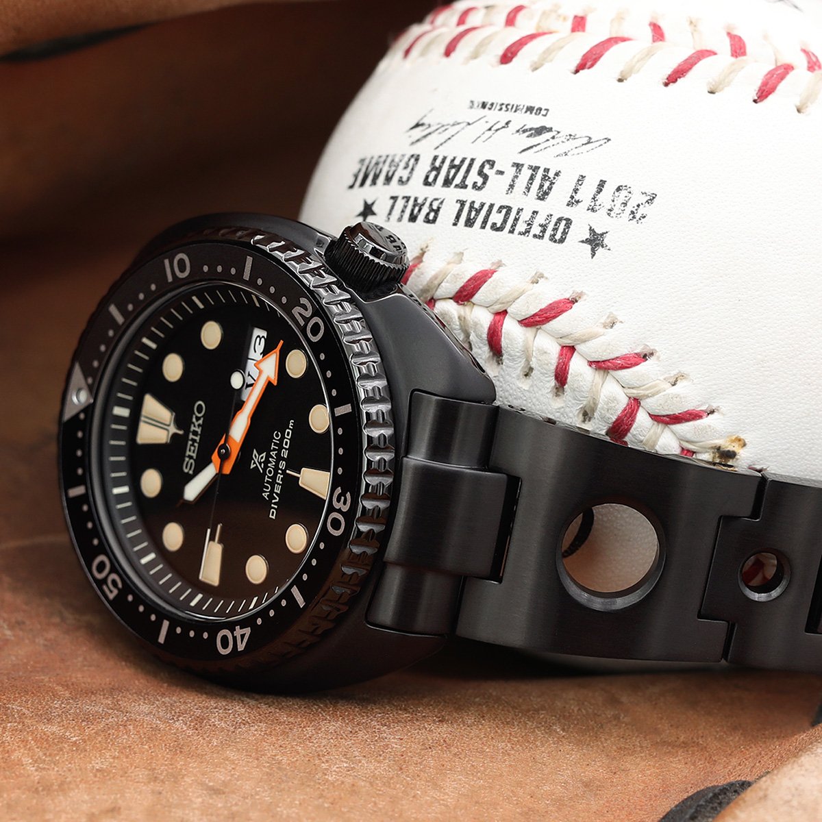 MiLTAT Rollball PVD Black steel strap for Seiko Turtle series SS221820BBK089 watchesonline
